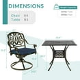 thumbnail image 6 of MEETWARM 5-Piece Outdoor Patio Dining Set, All-Weather Cast Aluminum Patio Conversation Set for Backyard Garden Deck with 4 Cushions Swivel Rocker Chairs and 35.4" Square Table, Navy Blue, 6 of 7