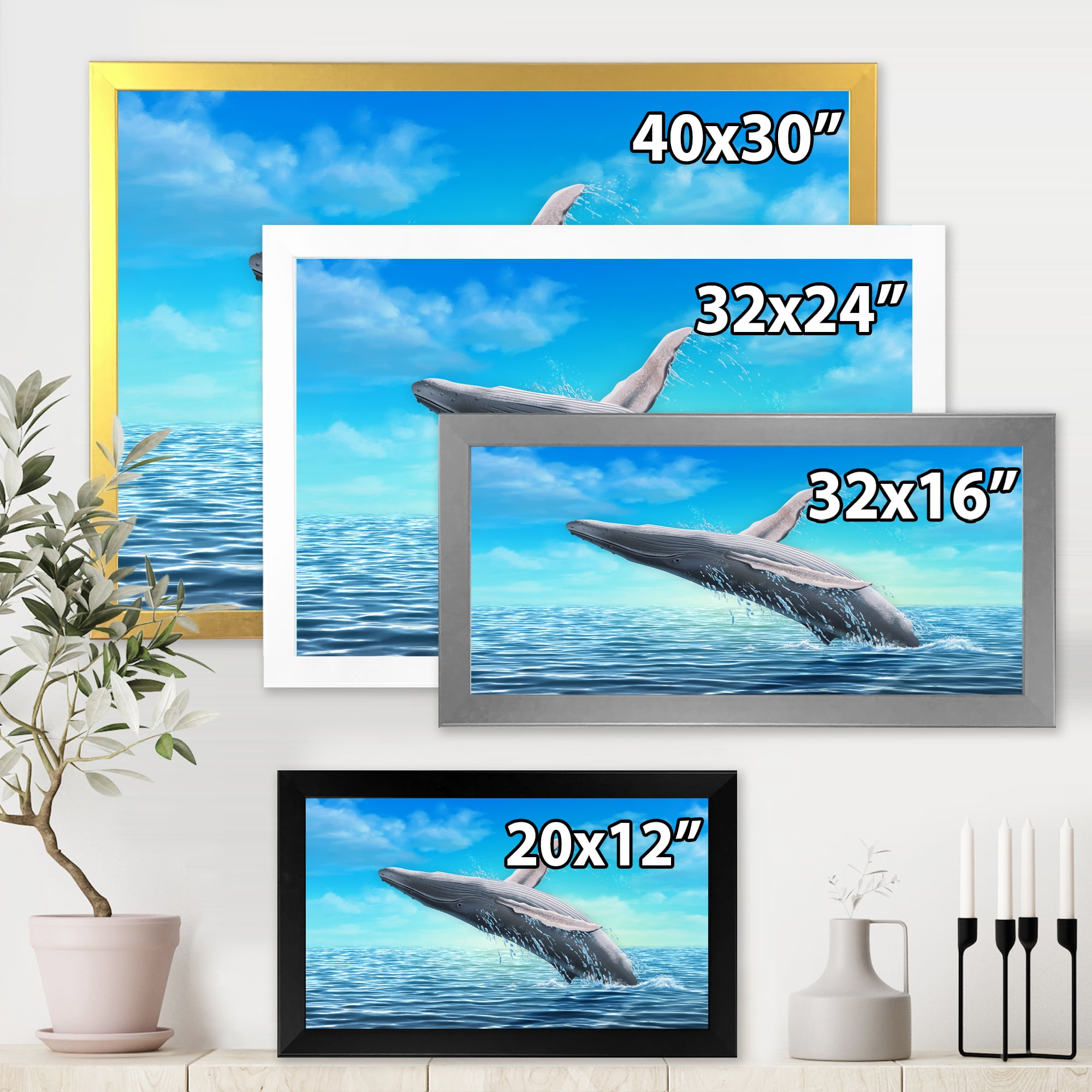 Designart 'Humpback Whale Jumping Out of Sea' Farmhouse Framed Art Print