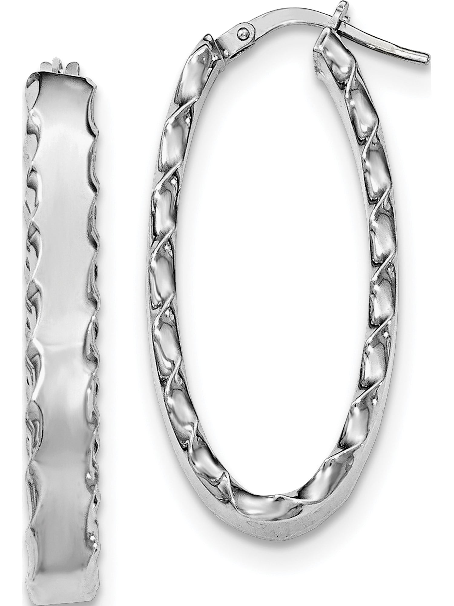 Solid .925 Sterling Silver Rhodium-plated Scalloped Edge Hoop Earrings 37x18mm