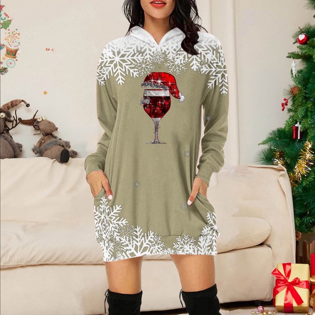 WILLBEST Vestido Lino - Sudadera Larga Con Estampado Navideño Para Mujer, Informal Y Cómoda, Para Vacaciones, Elegante Y Acogedor Para La Temporada De Invierno.