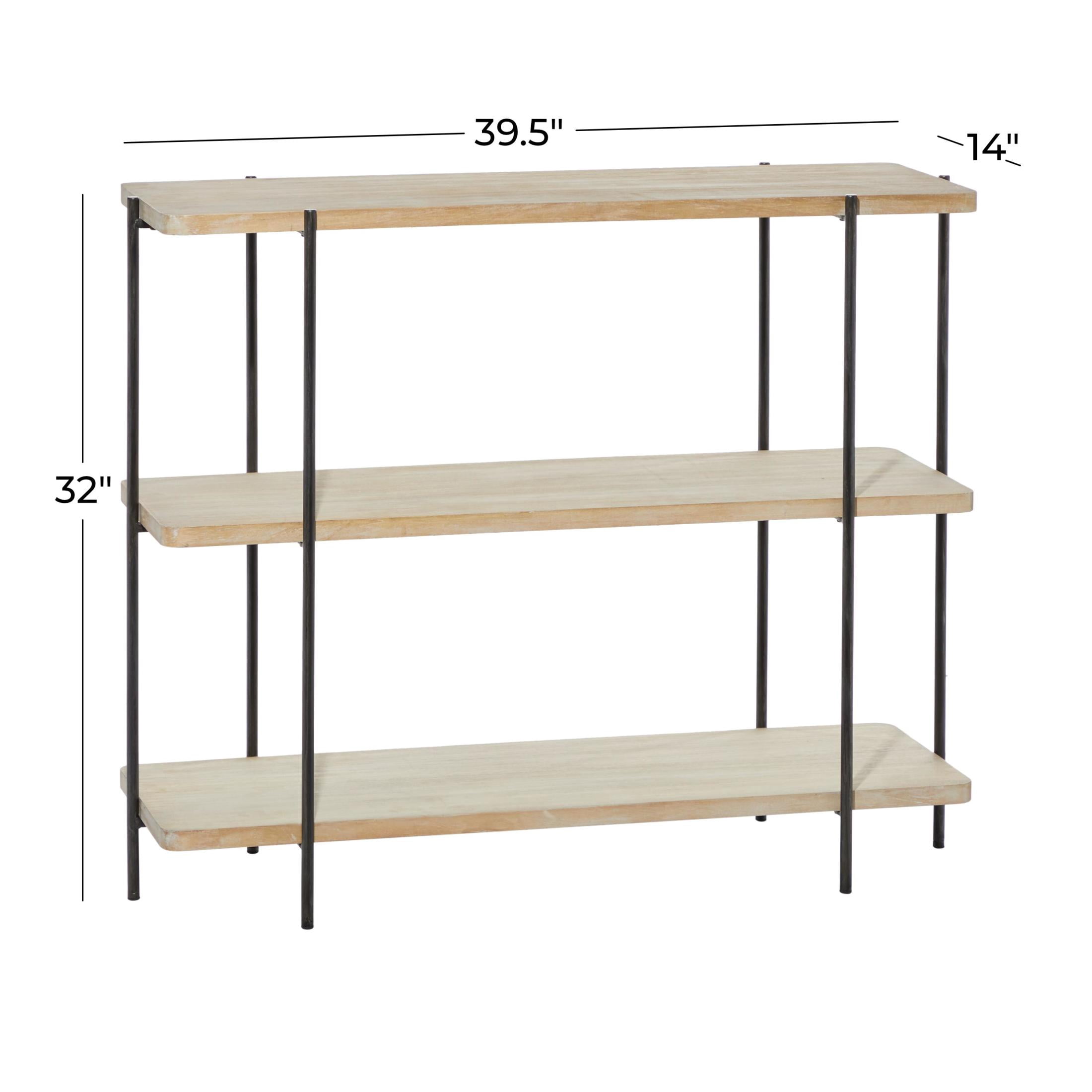 DecMode 40" x 32" Beige Wood Rounded Rectangular 2 Shelf Console Table with Slim Black Metal Legs, 1-Piece