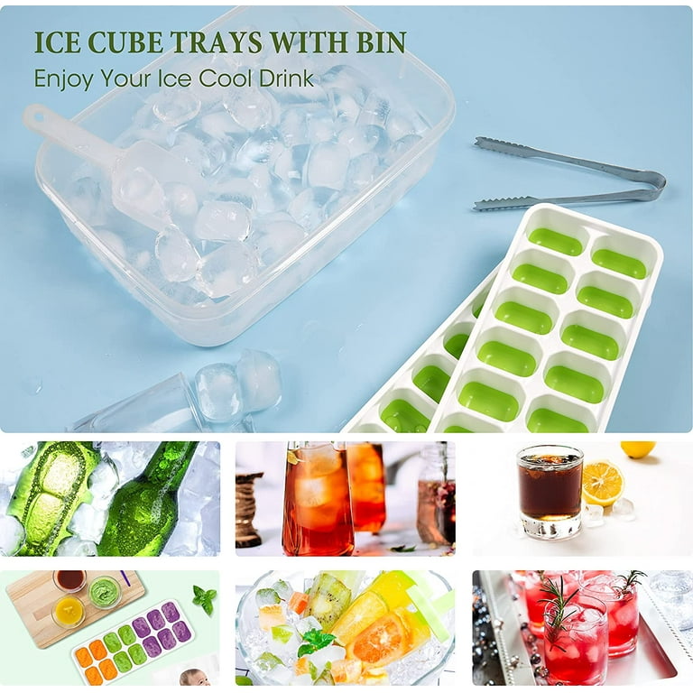 Ice Cube Trays With Ice Storage Box, Silicone Ice Cube Tray With