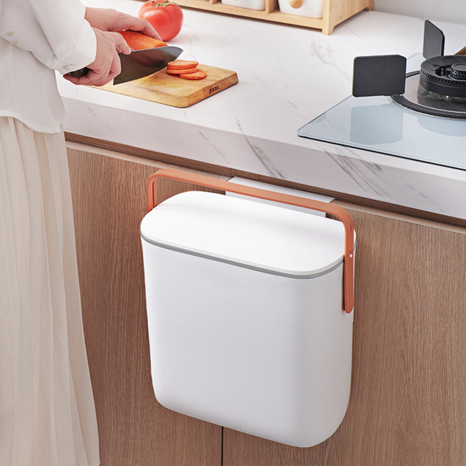 Darzheoy Hanging Trash Can, 2.6 Gallon Kitchen Compost Bin, Garbage Can for Kitchen, Kitchen Trash Can with Lid, Wall Mounted Trash Can, for Cupboard, Bathroom, Under Sink