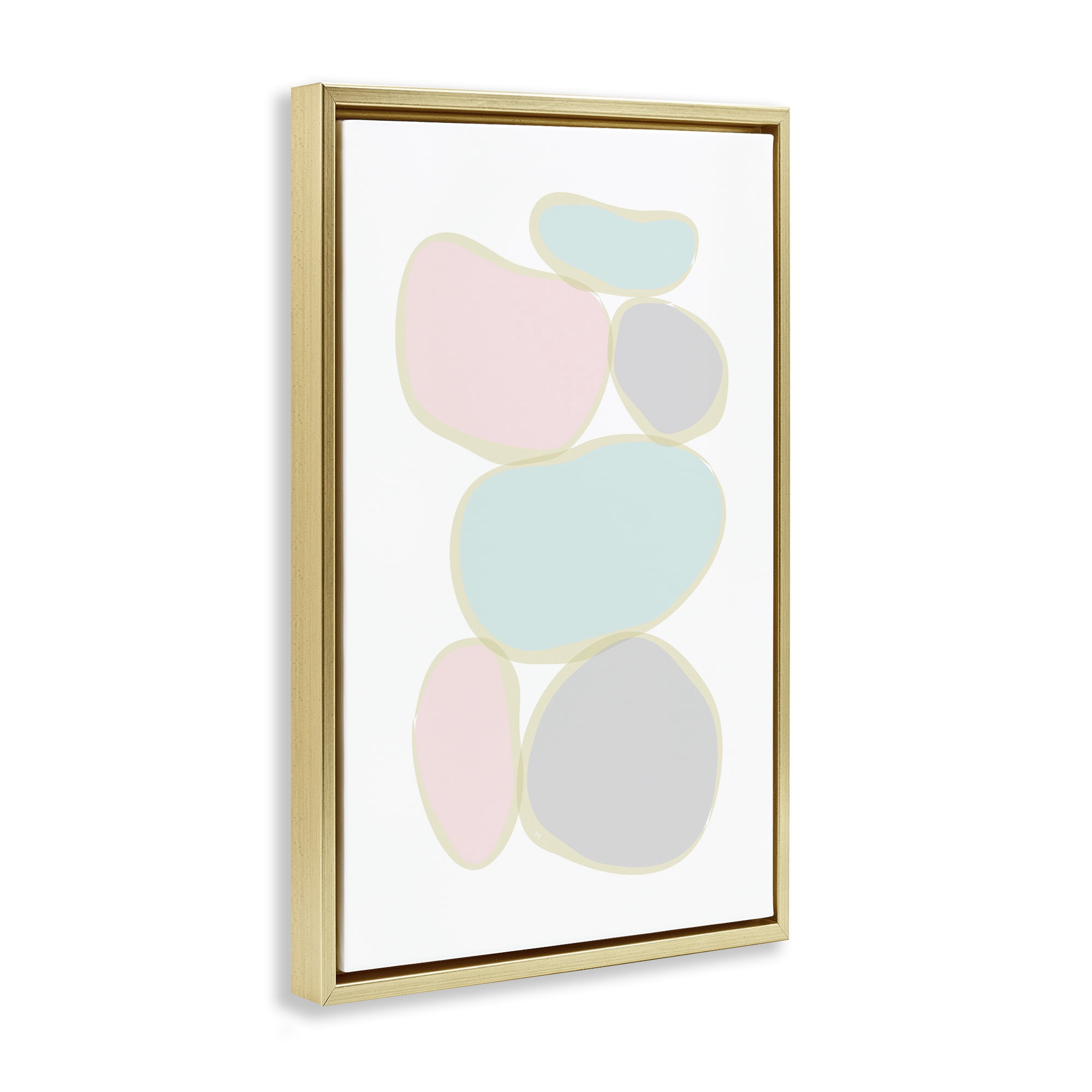 Stupell Industries Circular Pastel Shapes Abstract Painting Gold Floater Framed Canvas Art Print Wall Art, 21 x 31