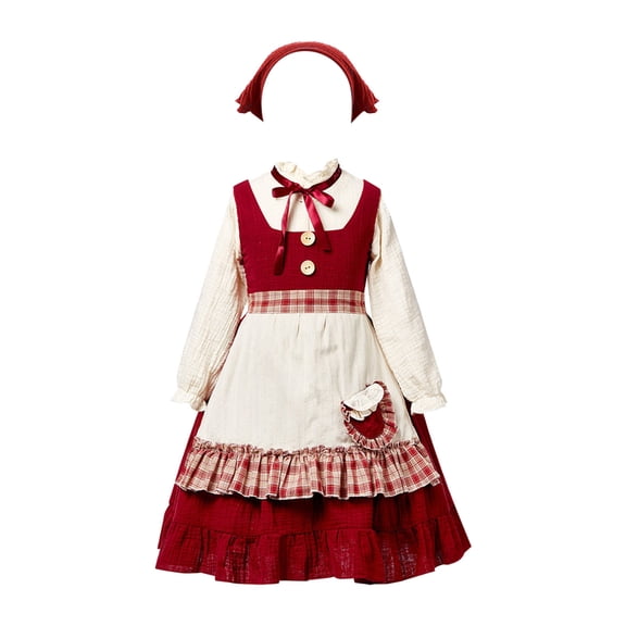 Bainana Girls Christmas Outfit Set Long Sleeve Reindeer Print Sweatshirt Plaid Skirt 2 Pieces Clothes Set Toddler Kids Relaxed Fit Party Wear