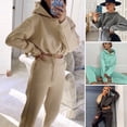 thumbnail image 2 of 2 Pcs/Set Women Top Pants Set Hooded Long Sleeve Drawstring Hem Hoodie Stretchy High Waist Ankle-banded Trousers Sport Fitness Tracksuit, 2 of 8