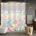 thumbnail image 5 of Easter Eggs No Hooks Shower Curtain with Snap-in Liner Spring Colorful Eggs Floral Leaf Colored Plaid Shower Curtains for Bathroom, Waterproof, Easy Install, Washable 72"x78", 5 of 9