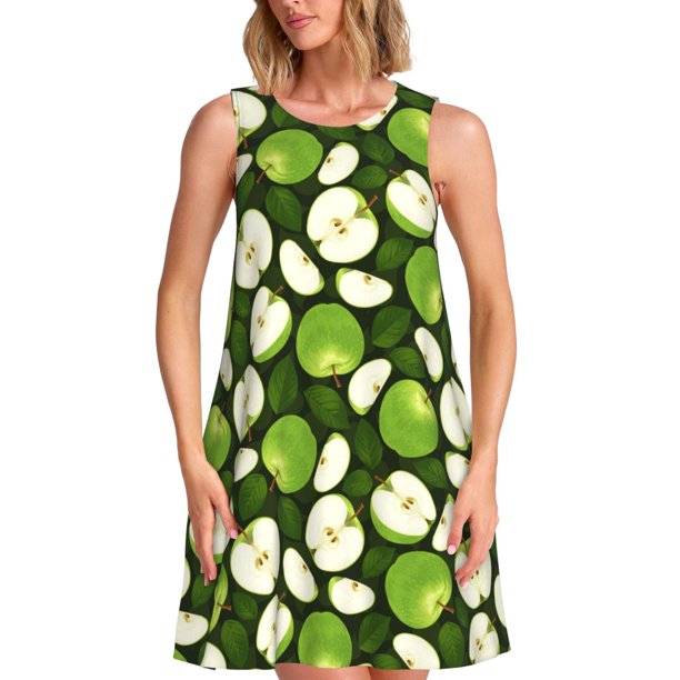 Disketp Green Fruit para Vestido sin Mangas para Mujeres, Vestidos de Verano para Mujeres, Casual y Holgado para la Playa