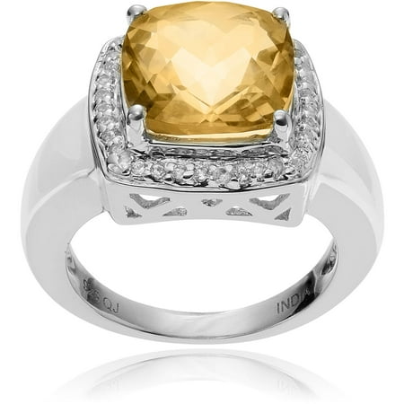Brinley Co. Women's White Topaz Accent Citrine Rhodium-Plated Sterling Silver Fashion Ring