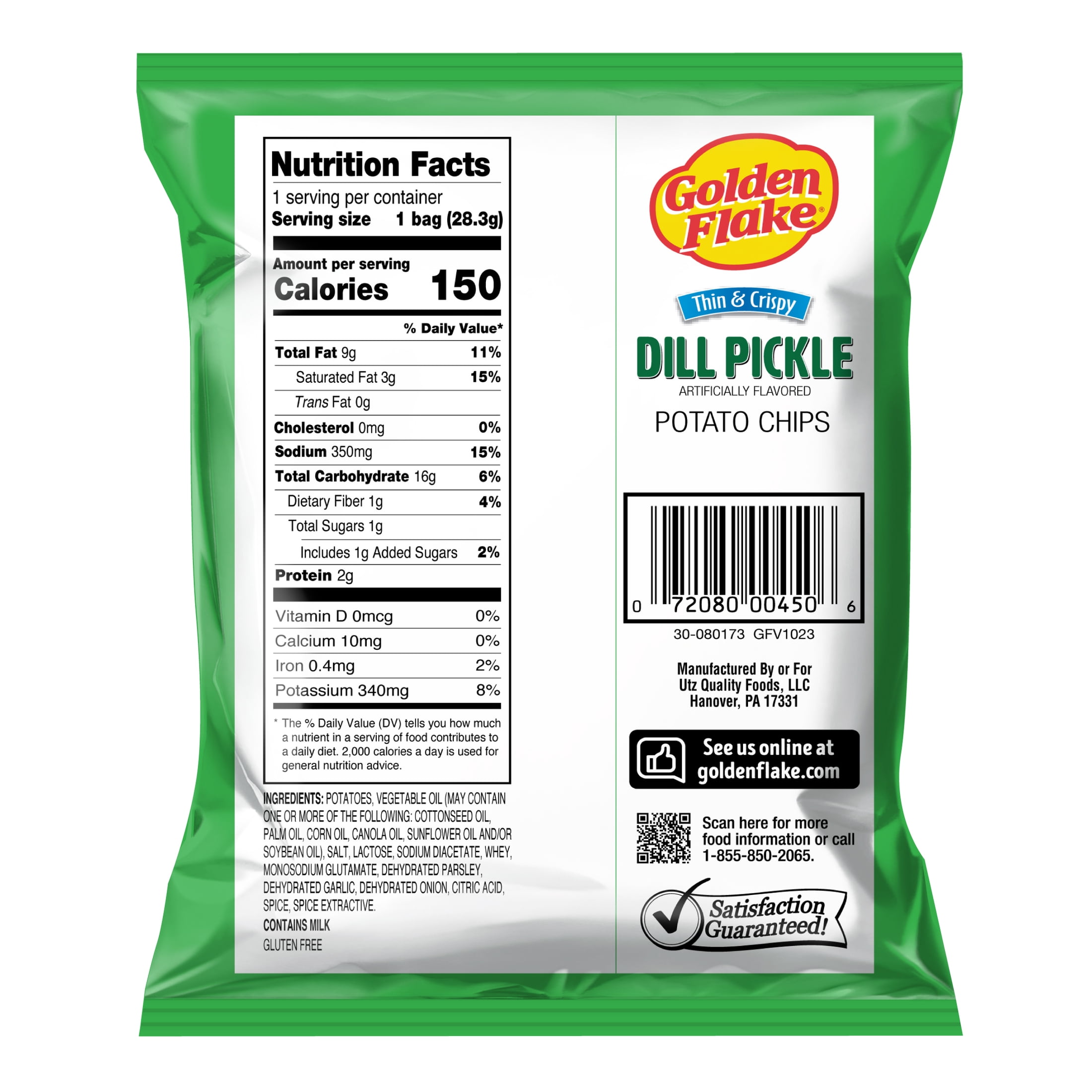 Golden Flake Dill Pickle Thin & Crispy Potato Chips, Gluten-Free, 1 oz Bag