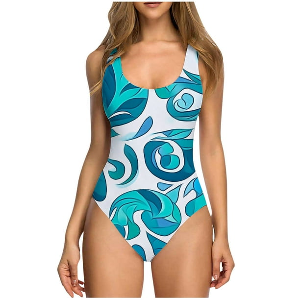 Impresión de Verano de Bikini de Corte Alto de Mujer con Cojín de Pecho sin Soporte de Acero, Traje de Baño de Bikini de Correa sin Espalda Sexy