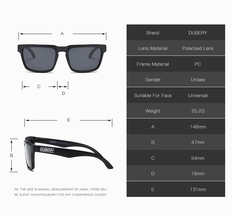 For DUBERY Men Polarized Sunglasses Outdoor Sport Driving Fishing Square Glasses