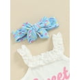 thumbnail image 6 of Bslissey Baby Girls Shorts Sets Letter Print Frills Sleeveless Sling Romper + Candy Bar Print Shorts + Headband 3M 6M 12M 18M Newborn Infant Cute Summer 3Pcs Outfits, 6 of 8