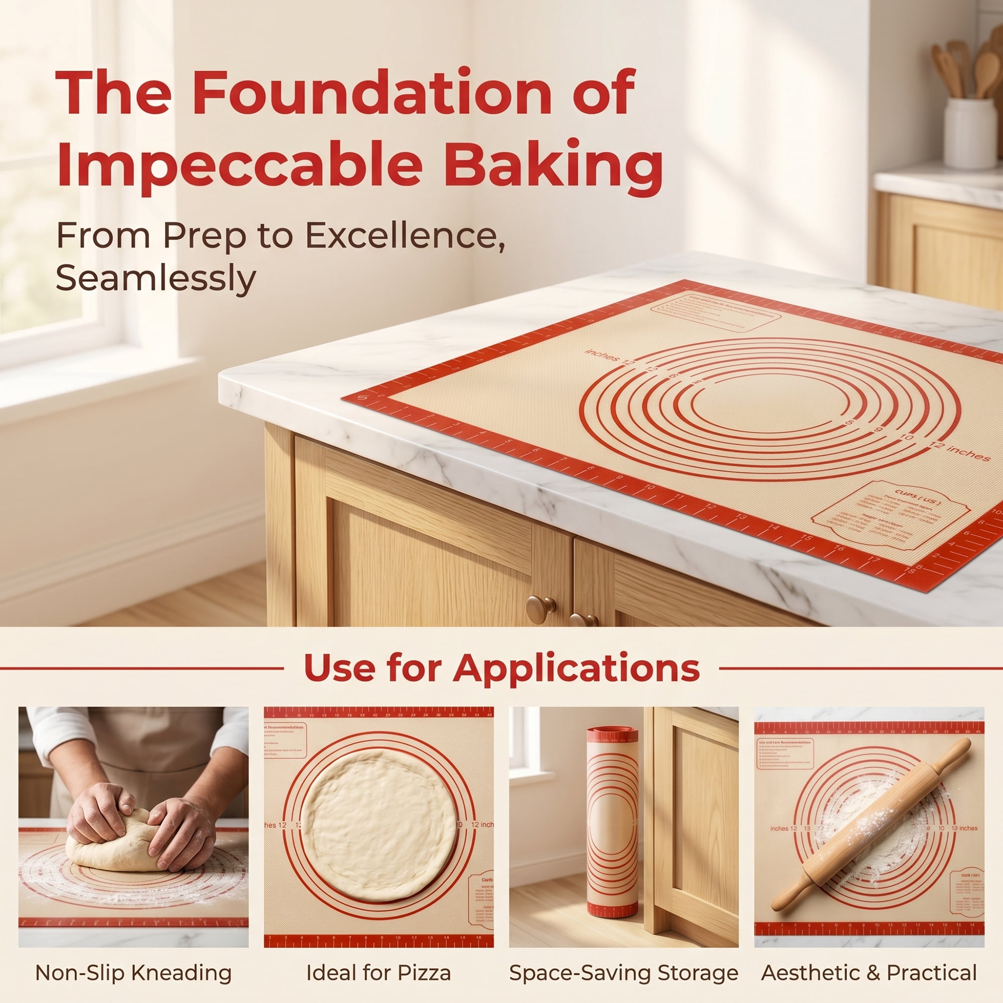 Unique Bargains Silicone Pastry Non Stick Baking Mat with Measurements Red A 16"x20"