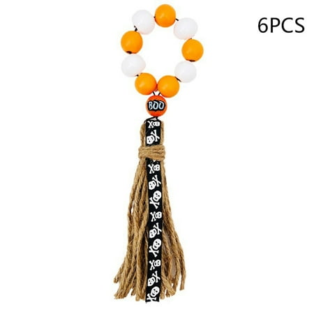 

Halloween Wood Bead Tassel Napkin Ring Orange Black Plaid 6 Pieces