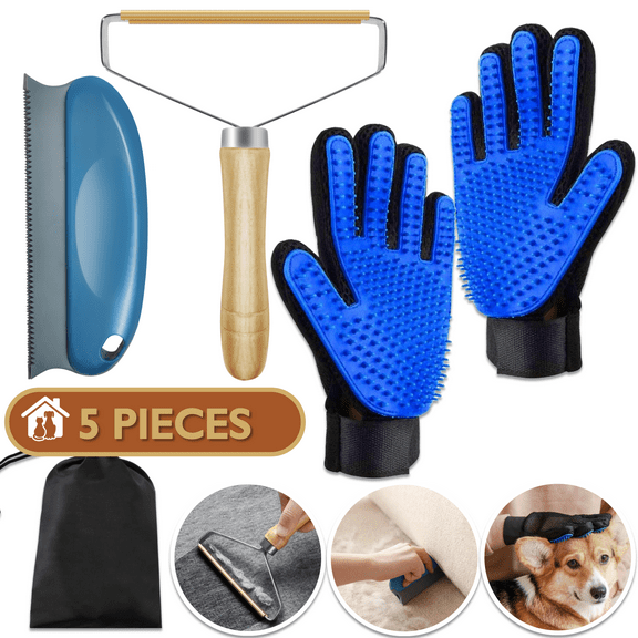ComfiTime Pet Hair Remover - Reusable Tool Set with Metal Rake, Grooming Gloves & Mini Detailer
