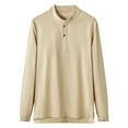 thumbnail image 3 of UVEASISHA Linen Henley Shirts for Men Big and Tall Stand Collar Button Up Shirt Side Slit Casual Regular Fit T-Shirt Solid Color Pullover Tops Beige 5XL, 3 of 4