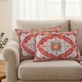 thumbnail image 2 of Orange Red Boho Outdoor Waterproof Pillow Covers, Vintage Flower Tribal Distressed Printed Decorative Rectangle Throw Pillowcase Sofa Cushion Sham for Patio/Couch/Chair, 20"x12" 2 Pack, 2 of 8
