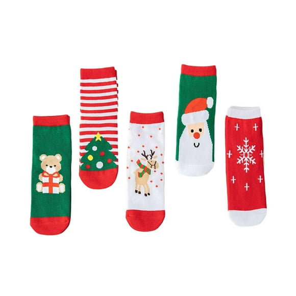 5 Pairs Baby Toddler Kids Christmas Socks Cartoon Christmas Holiday Winter Warm Cotton Socks