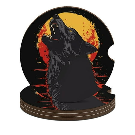 

Cute Wolf Car Coasters for Drinks with A Finger Notch for Easy Removal Cup Holder Coaster Cup Mat Car Interior Accessories 4PCS