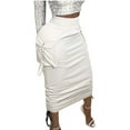 thumbnail image 2 of Edvintorg Streetwear Midi Skirt Women Summer Fashion Solid Skirt High Waist Bohemian Bandage Pockets A-Line Skirts Women's Clothing White S, 2 of 7