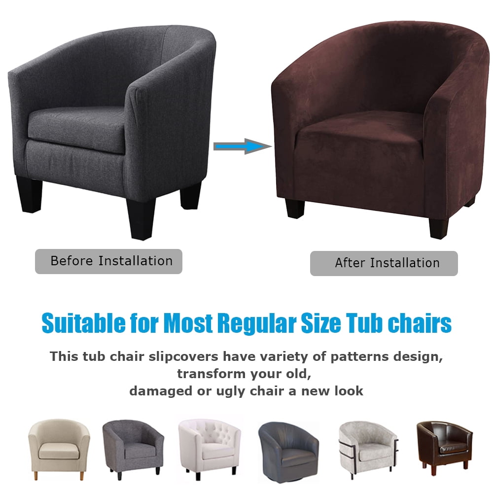 Thick Velvet Club Chair Slipcover, Stretch Armchair Covers Tub Chair Covers Sofa Couch Cover for Bar Counter Living Room Brown