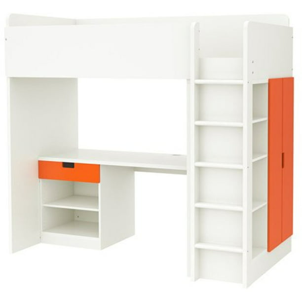 Ikea Twin Size Loft Bed With 1 Drawer 2 Doors White Orange 2 Walmart Com Walmart Com