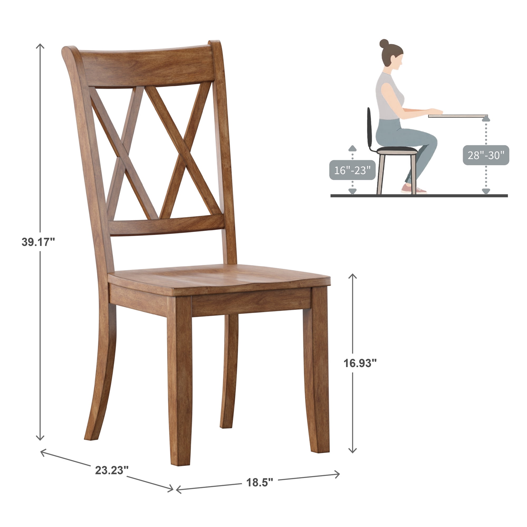 Weston Home Farmhouse Wood Dining Side Chair, Oak (Set of 2