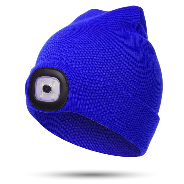 Gorro con luz LED para niños, regalo para niños y niñas, gorro de invierno suave, cálido y con luz, recargable por USB, con 4 LED de alto brillo (azul)