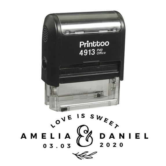 Printtoo Personalized Black Self Inking Love Is Sweet Favor Stamp Custom Wedding Favor Rubber Stamper-58 x 22 mm