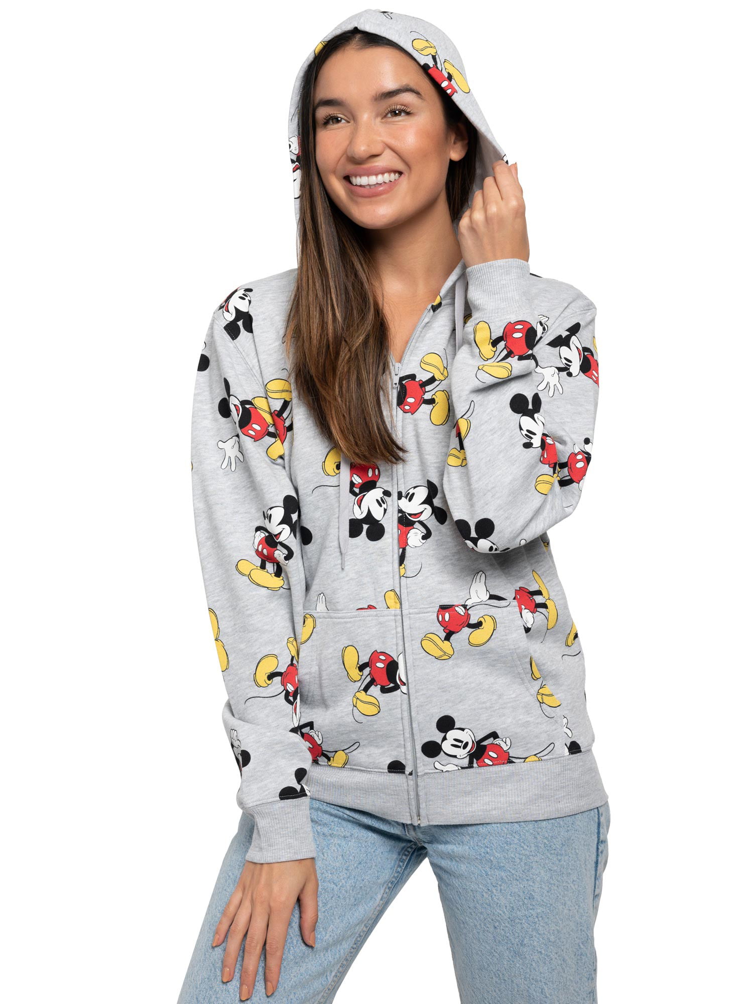 Women's Mickey Mouse Zip Hoodie All-Over Sweatshirt Heather Gray