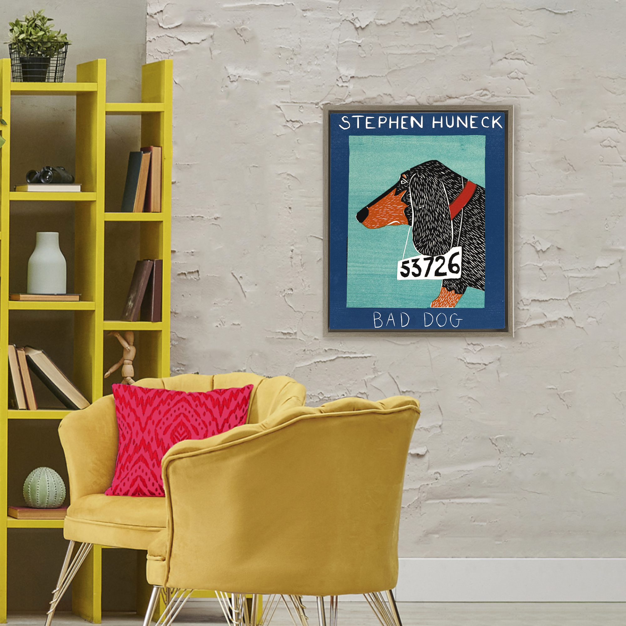 Bad Dog Dachshund Brown Framed Floater Canvas Wall Art, design by Stephen Huneck