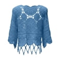 thumbnail image 6 of Crochet Tops for Women Summer Lightweight Hollow Out Beach Cover Up Solid Color Swimsuit Coverup 3/4 Sleeve Boho Fringe Trim Vacation Sun Shirts, 6 of 6