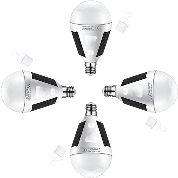 BlinkLLX LED 12 Watts 6500K Light Bulbs, Energy Saving Emergency Solar Rechargeable Portable 4 Pack