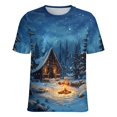 thumbnail image 5 of Christmas Snowman Snow House Women's Short Sleeve T-Shirt Crew Neck Casual Summer Trendy Loose Fit Tops, 5 of 6