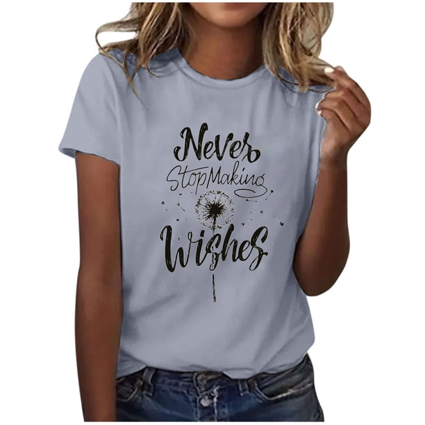Blusas de Manga Corta para las Mujeres Divertida Impresión Cuello Redondo Camiseta Vintage, Blusas de Primavera para las Mujeres