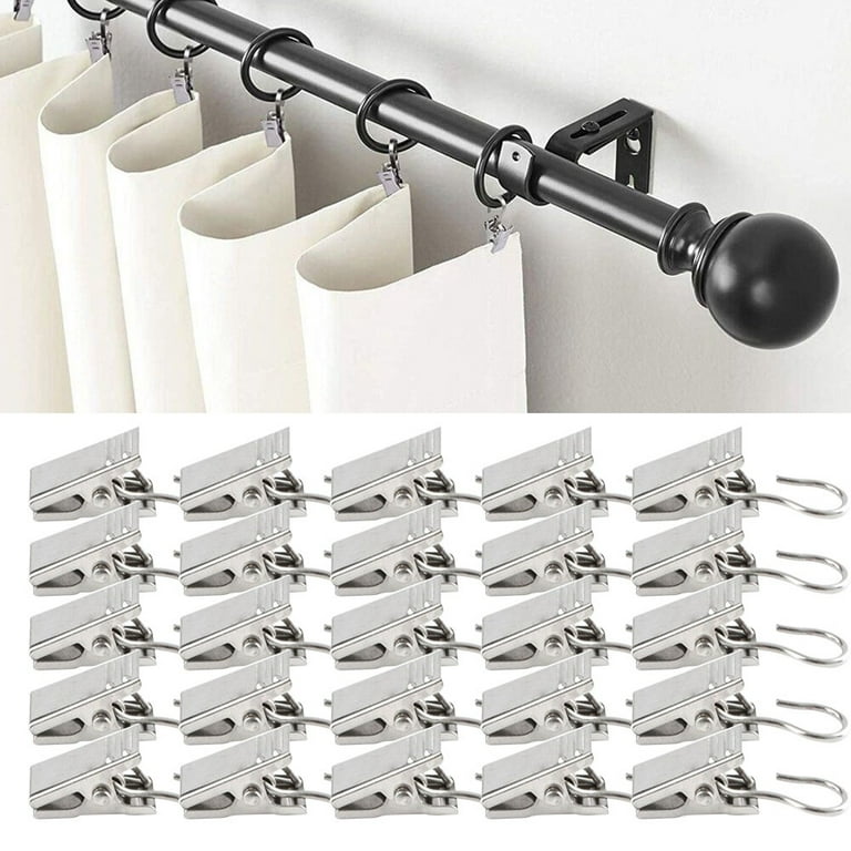 VEGCOO Metal Curtain Hooks, 35 Pcs Black Shower Curtain Rings  32mm/1.26Inch, Curtain Clips with Rings for Curtain Rods No Drilling,  Curtain Rings for Bathroom/Living Room/Kitchen/Bedroom/Office Use 