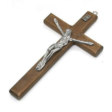 Wood Wall Hanging Crucifix Cross Brass 2pcs Brown