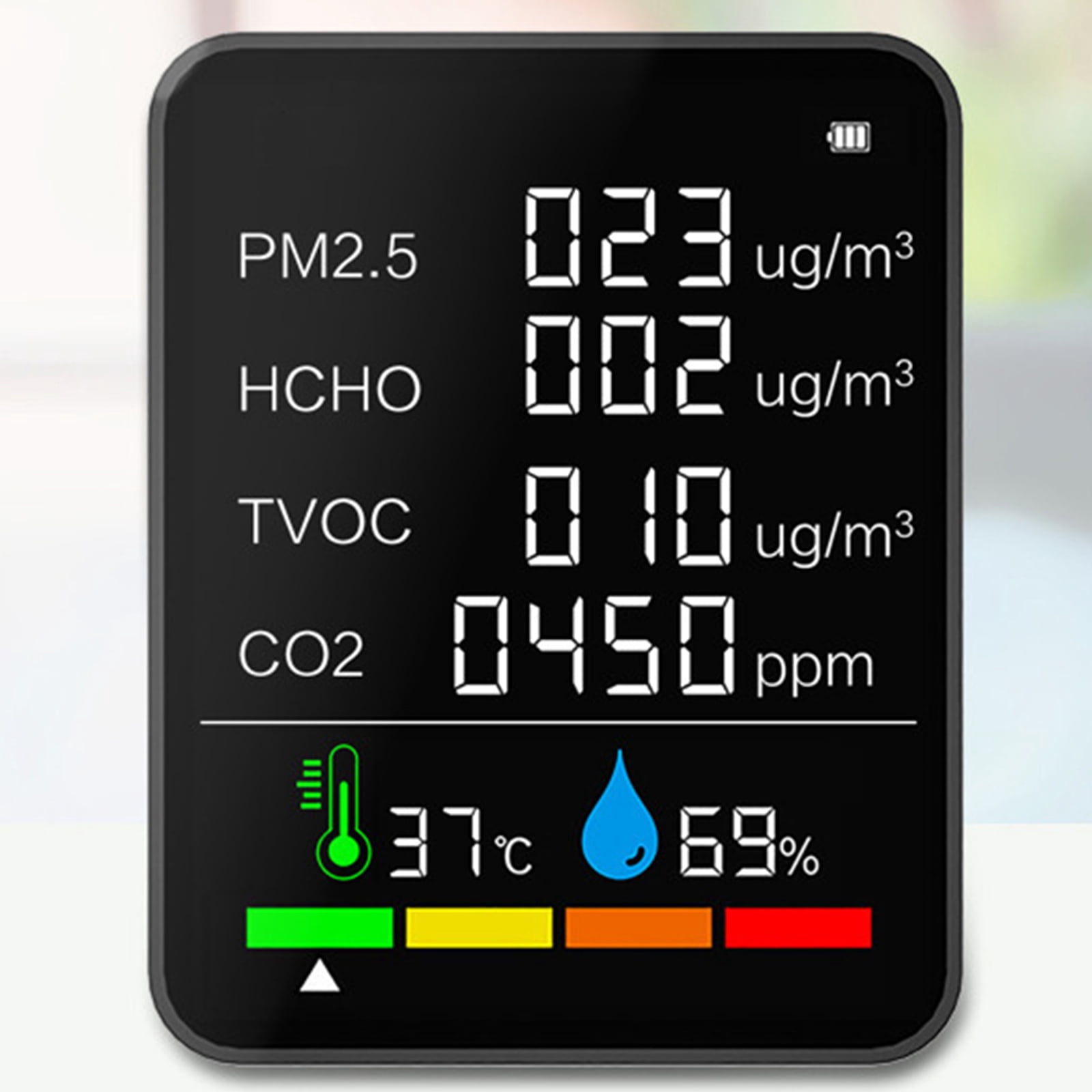 MOMOJIA 6 in 1 Air Quality Monitor Carbon Dioxide Detector HCHO TVOC PM2.5/PM10 CO Test