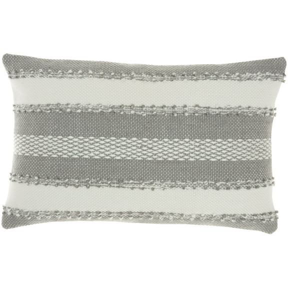 Nourison Outdoor Pillows Woven Stripes & Dots Grey Decorative Throw Pillow , 14"X22"