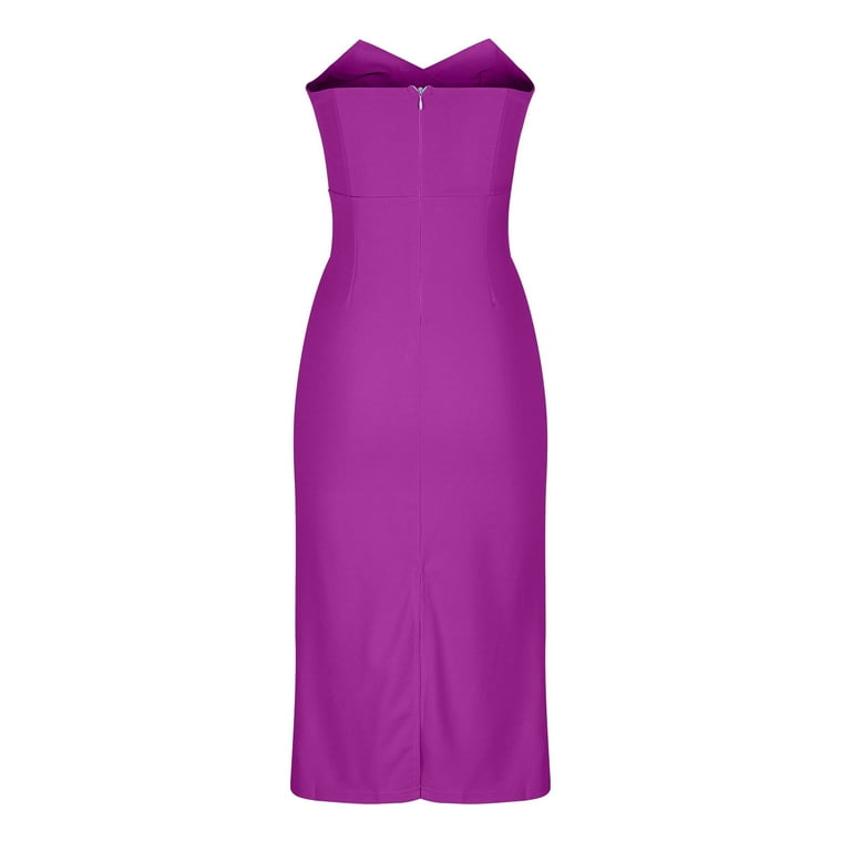WIZUTIZ Strapless Dress for Women Leisure Skinny Fit Tube Bandeau Pleated  Solid Vacation Dress Sleeveless V-Neck Shift Dress for Lady Midi Dress  Comfy Graduation Dress Purple - Walmart.com