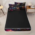thumbnail image 4 of Manfei Classic Train Zipper Full Size Comforter Sets with Fitted Sheet and 2 Pillowcases,Dreamy Railway Zipper Bedding Set,Blue Pink,Black Reversible,4pcs, 4 of 8