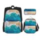 thumbnail image 1 of Disketp Beach Mochila Estampada de Gran Capacidad con Lonchera y Estuche, Set de 3 Piezas para Estudiantes, 1 of 7