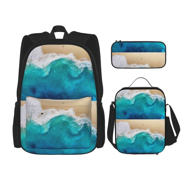 Disketp Beach Mochila Estampada de Gran Capacidad con Lonchera y Estuche, Set de 3 Piezas para Estudiantes