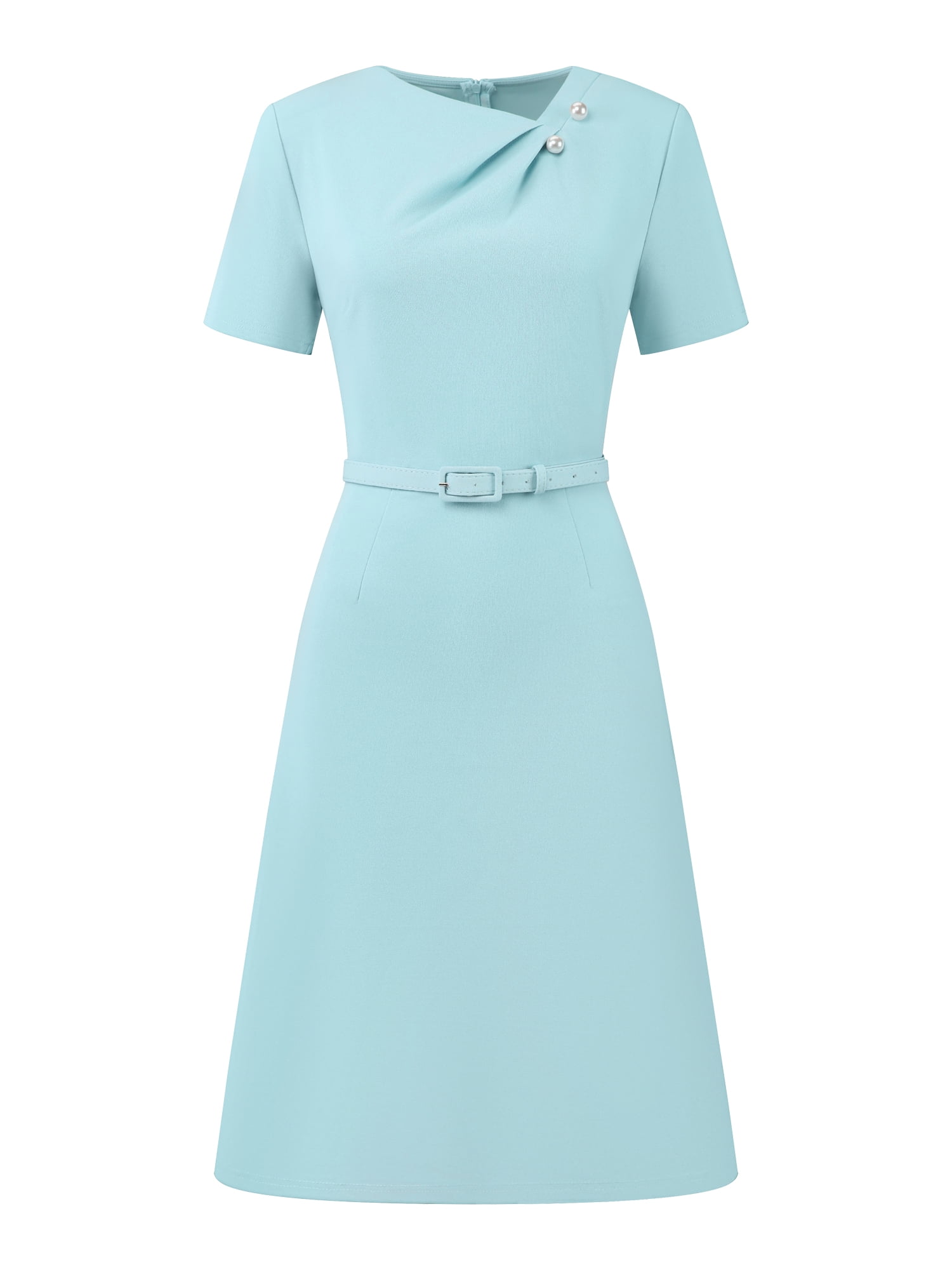 DARING DIVA Women's A Line Dress Short Sleeve Asymmetrical Neck Dresses XL Light Blue