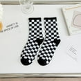 thumbnail image 5 of COUVER Black and White Cotton Checkered Mid Calf Crew Socks 2 Pack Women's, 5 of 8