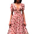thumbnail image 3 of DYMADE Women Sweet Bubble Sleeve Printed Mesh French A-line Dress, 3 of 3