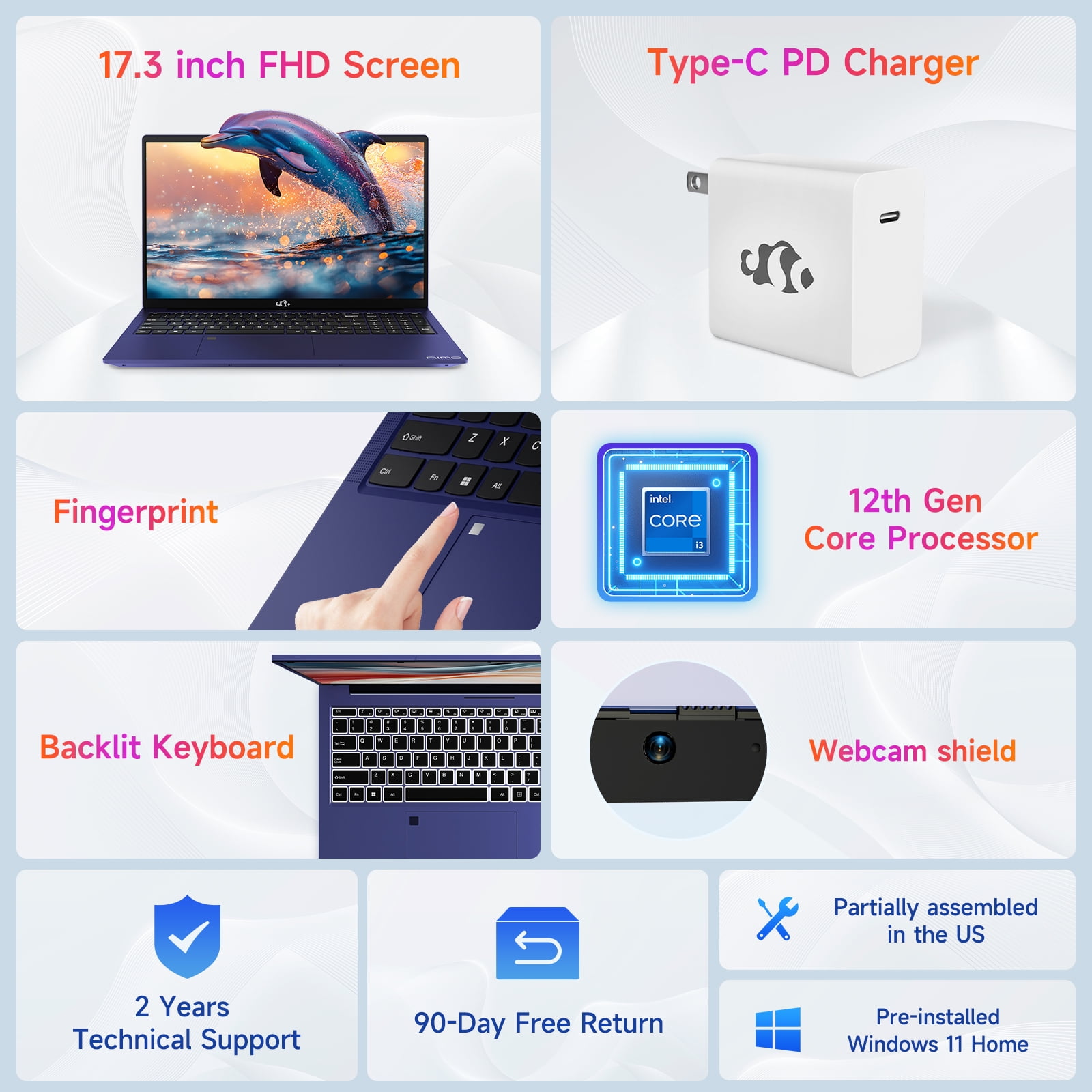 17.3"Laptop-Computer 32GB RAM 1TB SSD 2025 Newest Student-Laptop Intel Pentium 6 Cores i3-1215U(Up to 4.40 GHz)) Business-Laptop with Backlit Keyboard Fingerprint 2 Years Warranty,Blue