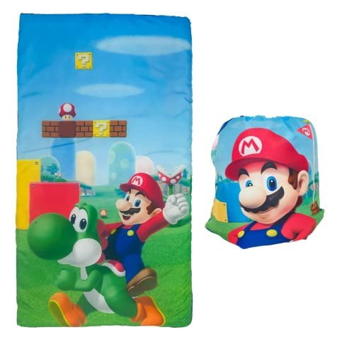 Super Mario 2 Piece Kids Sleeping/Slumber Bag & Sling Bag Set, 46"L X 26"W