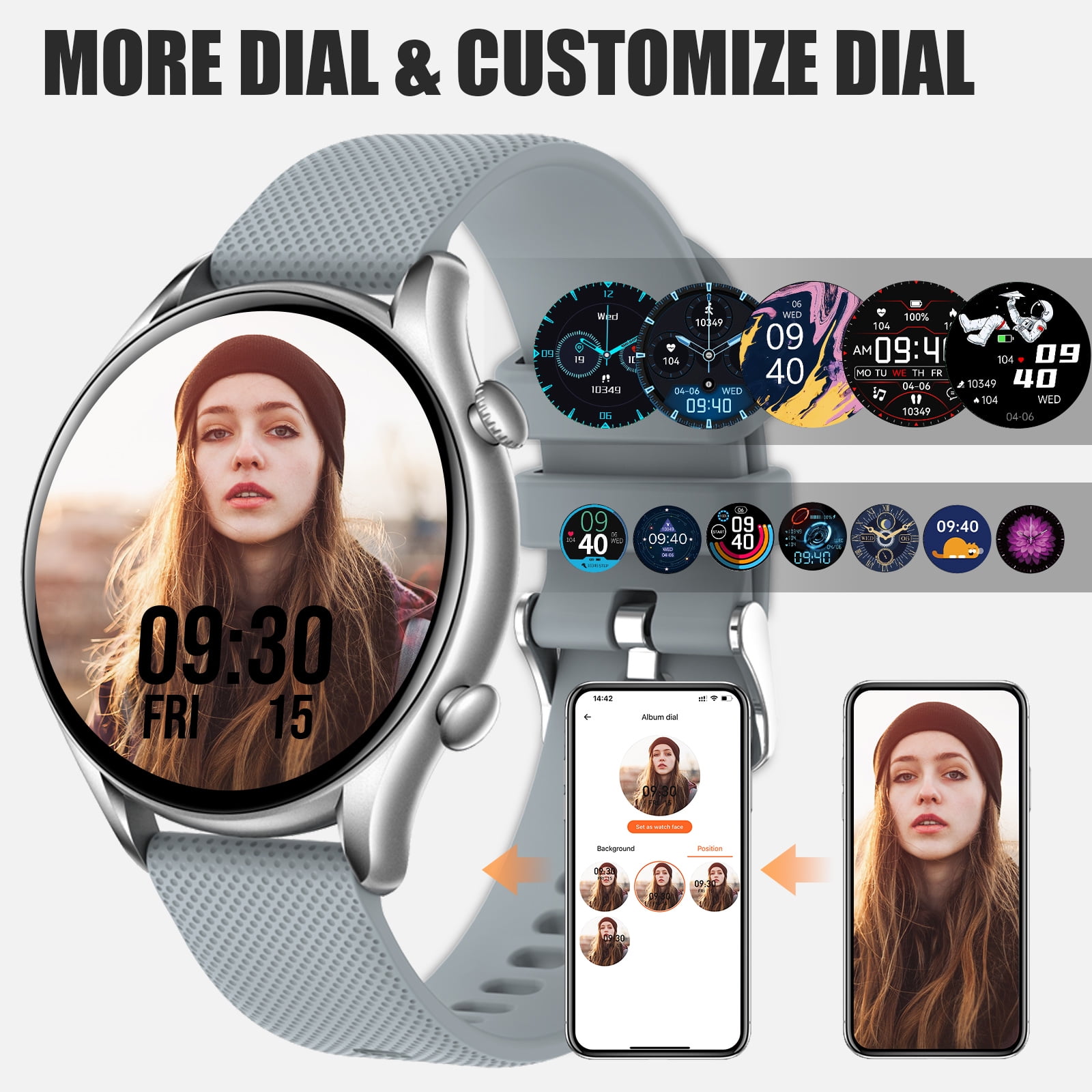 XAXRE KT60 1.32'' HD Touch Screen IP67 Waterproof Smart Watch for Men Women with Bluetooth Calls Step Counter Sport Watch with Activity Fitness Trackers for iOS Android, 1pc, Gray
